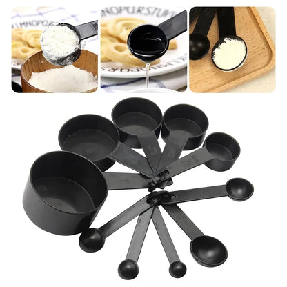 High quality 10 Pcs Measuring Cups and Spoons for Baking Coffee Tablespoon Tools - Black10pcs Black Plastic Measuring Spoons Cups Measuring Set Tools For Baking Coffee